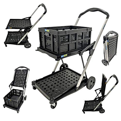 XTruk Collapsible Utility Cart 2Shelf, Adjustable Shopping Cart Converts to a Dolly