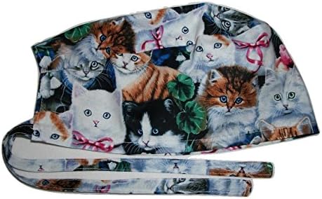Scrub Hat Adorable Kittens Cats Fabric Cap Do-Rag Skull Black