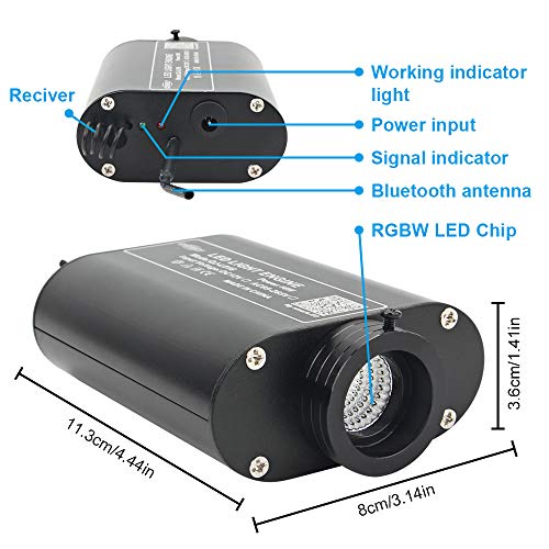 CHINLY Bluetooth 16W RGBW LED Fiber Optic Light, APP/Remote Sound Mode Star Ceiling Ligth Kit 450pcs 0.75mm 9.8ft/3m + 5 Crystals