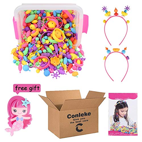 Conleke Pop Snap Beads Set 520 PCS for Kids Toddlers Creative DIY Jewelry Toys - Making Necklace,Bracelet and Ring - Ideal Christmas Birthday Gifts for 4,5,6,7,8 Year Old Girls (Box Packaging) - Thumbnail 7
