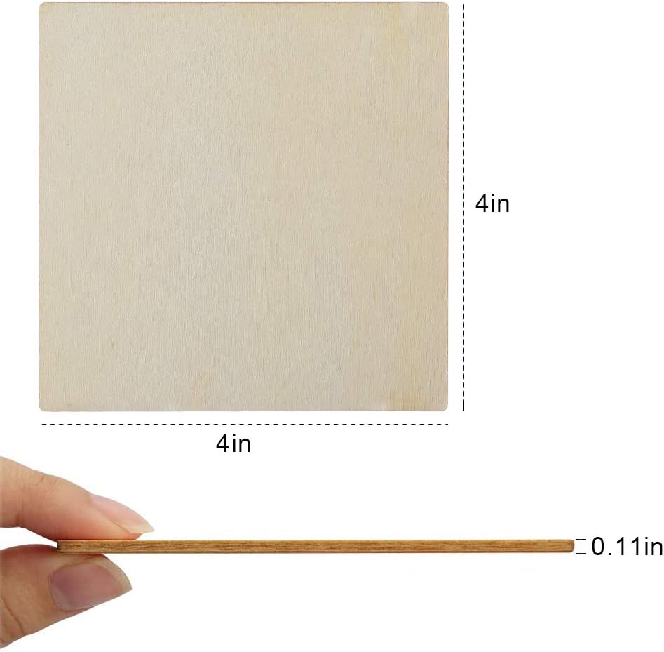 Unfinished Wood Pieces 100 Pcs Blank Square 4 x 4 Inch Wood Slices for Crafts, Cup Coasters, Wooden Ornaments, DIY Scrabble Letters Decorations