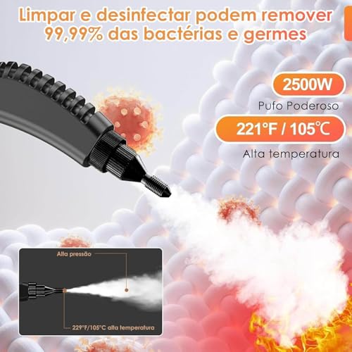 Limpador A Vapor Portátil De 2500 W Para Carro, Casa, Estofados, Cozinha, Banheiro (220V)