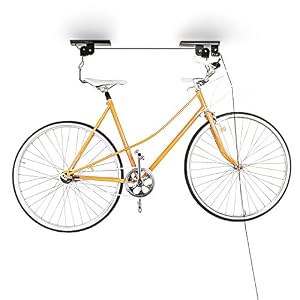 Relaxdays Bicycle Garage Storage Rack, Bike Lifter, up to 20kg, Ceiling Holder, Black