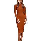 OWIN Women's 2024 Fall Ribbed Long Sleeve Sweater Dress Turtleneck Bodycon Knitted Midi Dress