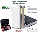 Kinetic 9600 mAh Mini Car Jump Starter | Compact Power Bank Boosts Car, Motorcycle, Boat & Other Engines | Charger Smart Phones & Tablets | LED Jumper Cables & Pouch | Peak Current: 400A
