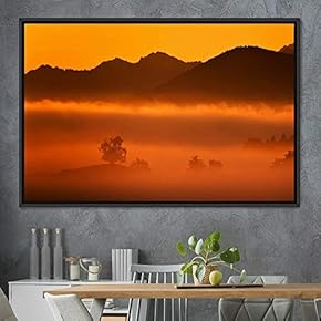 signwin Framed Canvas Wall Art Orange Sunset Abstract...