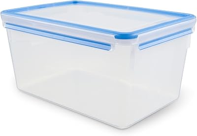 EMSA Clip & Close Frischhaltedose, rechteckig, 8 L, mit Deckel, Aufbewahrungsbox, 100 Prozent dicht, spülmaschinen-, gefrier-, mikrowellenfest, Transparent, Blau, Made in Germany, 508548