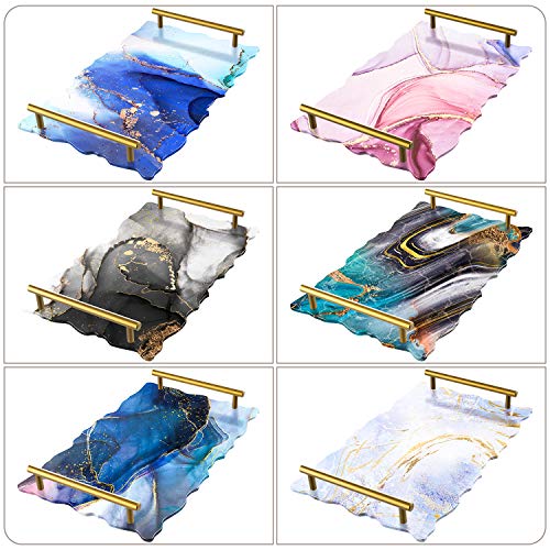 Silicone Resin Tray Molds - Geode Agate Platter Molds with 1pcs Geode Agate Tray Molds & 2pcs Gold Handles, Epoxy Resin Casting Molds for Making Faux Agate Tray, Serving Board (Gold)