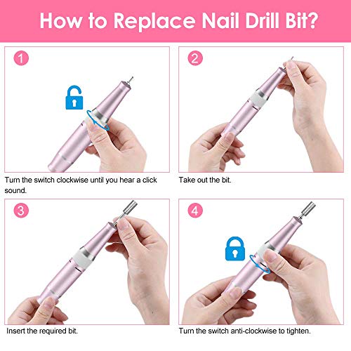 AQSURE Nail Drill, Rechargeable 30000RPM Electric E-file Nail Drill Machine for Acrylic Nails, Manicure/Pedicure, Polishing and Cuticle for Women, Home and Salon Use