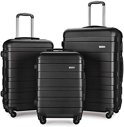 Luggage Set Spinner Hard Shell Suitcase Lightweight Carry On - 3 Piece (20" 24" 28") (black-5)