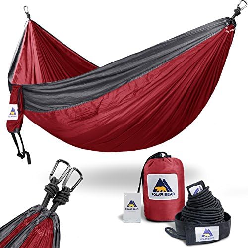 Portable Lightweight Single &amp; Double Camping Hammocks 120" (L) x 80"(W) for Backpacking, Travel, Beach, Hiking, Yard Contain 2 x Straps (120" L) &amp; 2 x Carabiners for Easy Setup Dark Grey &amp; Dark Red