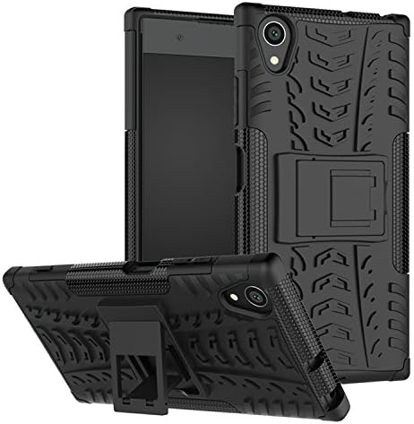 Prime Retail Shock Proof Dual Layer Hybrid Armor Back Cover Case with Kickstand Wheel Pattern for Sony Xperia XA1 Plus (Black)