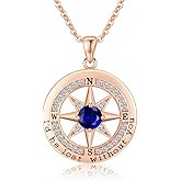 BAUBELLA Compass Necklace for Women Wife Girlfriend Mom Daughter Gifts S925 Sterling Silver Jewelry For Anniversary Rose Gold Gifts For Birthday Christmas Mothers Valentines Day 12 Birthstones