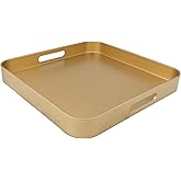 SforGUVA Square Gold Decorative Serving Tray with Handles, Versatile Ottoman Tray for Coffee Table, Entertaining, Outdoor Patio, Living Room, 13”*13”*1.6”