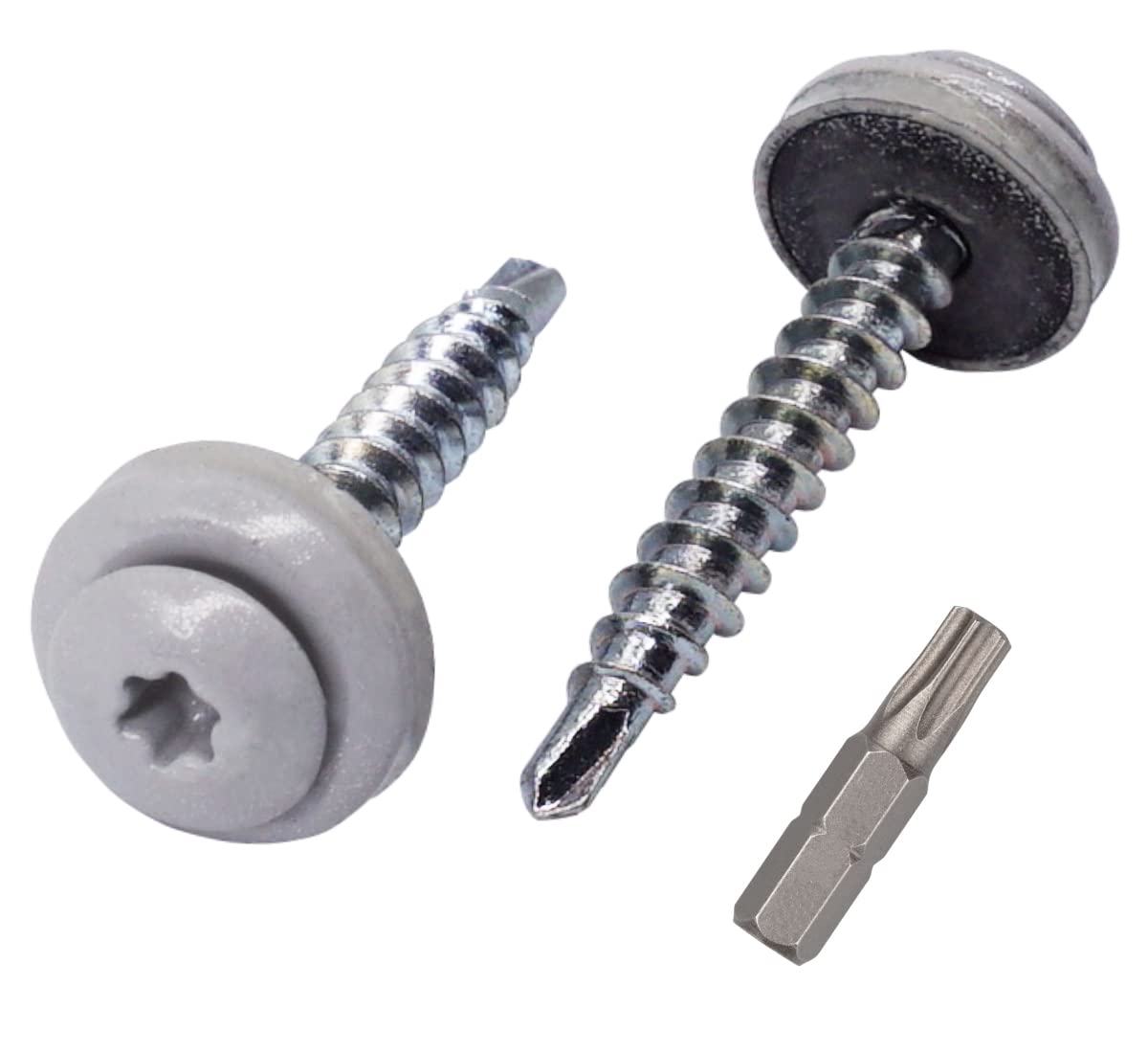 (Pack of 60 pcs) Metal Roofing Torx Screws, 4.8 x 35 mm Painted Self-Drilling Screws With EPDM Washers, Sheet Metal Screw (60, White Aluminium RAL 9006) — image 1