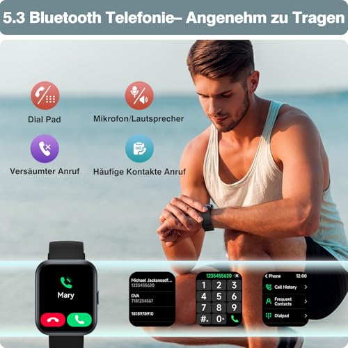 Smartwatch Men Women 1.85 Inch Smart Watch with Phone Function / Whatsapp, Fitness Watch Men with Heart Rate / Sleep Monitor, 10 Day Battery, 3ATM Waterproof Heart Rate Monitor for Samsung / iOS / Android / Alexa