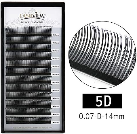 LASHVIEW Rapid Blooming Eyelash Extension Quick Volume 0.07mm Thickness D Curl 5D Volume Fast Fan Eyelash Extension For Professional Salon Use (14mm)