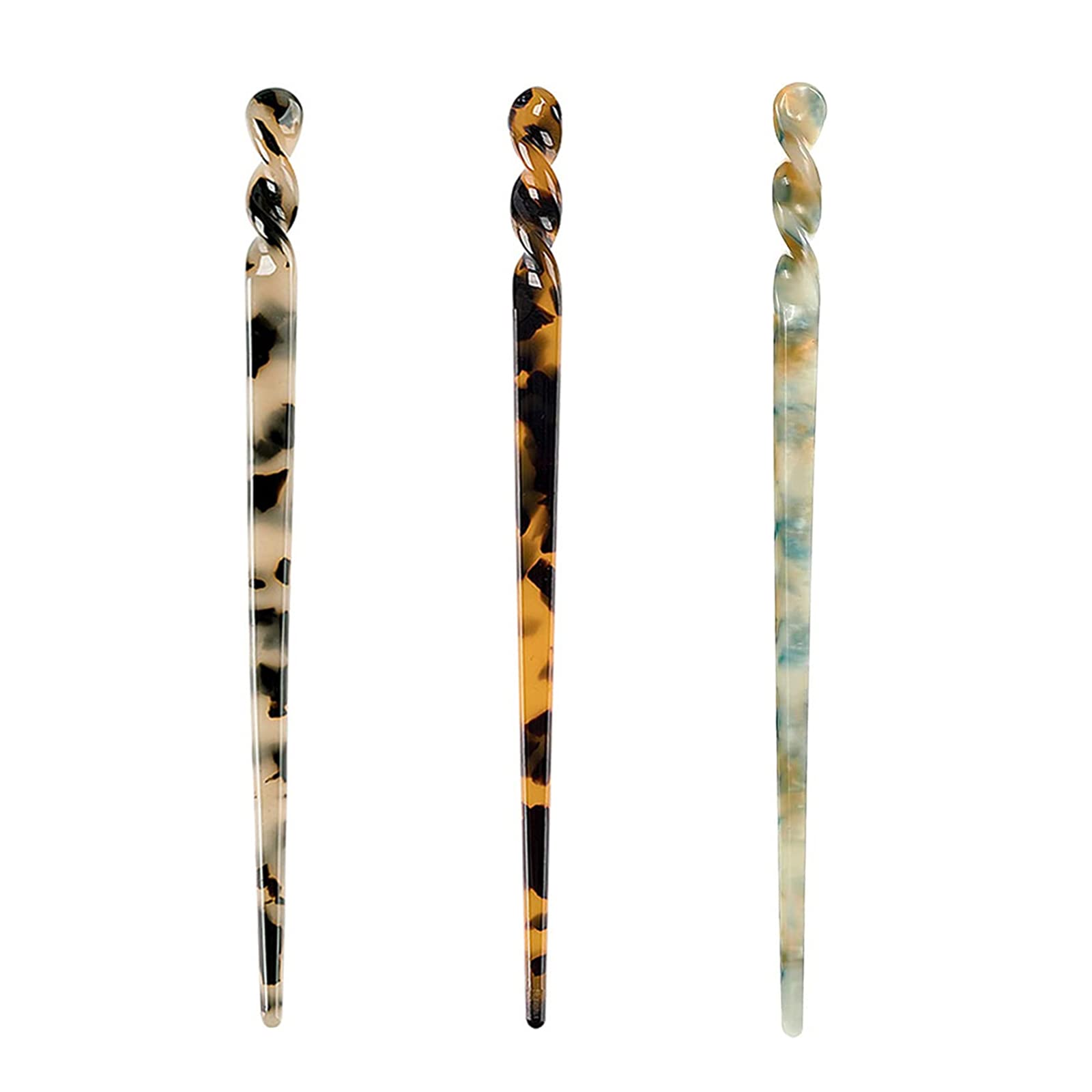 Yunmoxiao 3Pcs Hair Sticks for Long Hair,7 Inch Acetate Pins Retro Simplicity Vintage Chopstick Leopard Print Women and Girls Bun Hairstyles Decorative Holder, Multicolor, 3 Count (Pack of 1)