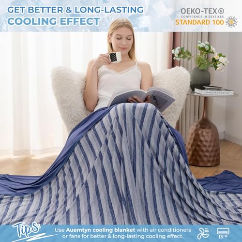 Auemtyn Cooling Blankets for Hot Sleepers Queen Size with Japanese Q-Max>0.5 Arc-Chill Cooling Fiber, Lightweight Breathable Double Sided Cold Tech Summer Blanket for Night Sweats(90"X90",Navy Blue)