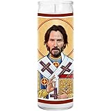 Keanu Celebrity Prayer Candle - Saint Candle - 8 inch Glass Prayer Votive - Handmade in USA - Celebrity Novelty Gift