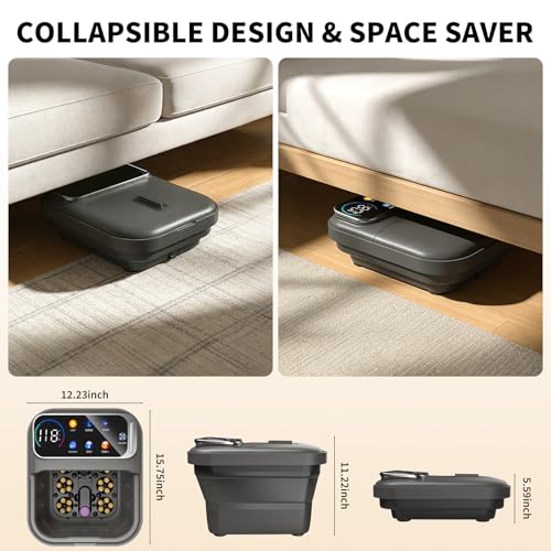 Omnqira Collapsible Foot Spa Bath with Heat and Massage, Motorized Shiatsu Foot Massager Tub for Plantar Fasciitis & Stress Relief, Temp Control, Bubbles, Remote, Pedicure Spa at Home