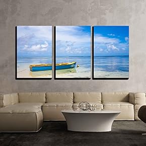 Lonely Boat in Sea Seychelles Africa x3 Panels