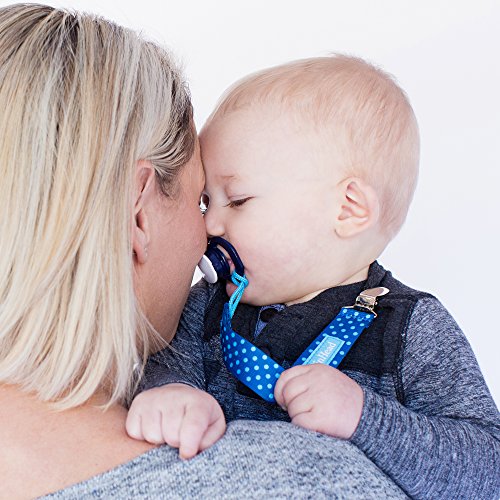BooginHead Baby Newborn PaciGrip Pacifier Clip, Holder, Toy, Teether, Soothie, Universal Loop Girl, Boy, Blue Chevron, Blue Polka Dots, 2 Pack - Thumbnail 3