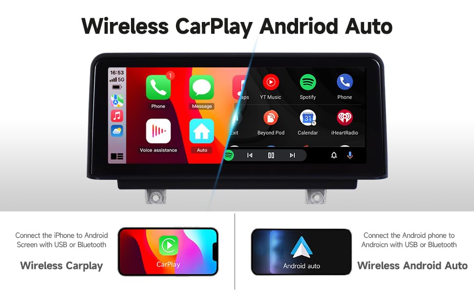 VIBEX 10.25 Inch Car Radio Carplay Wireless & Android Wireless Car Radio for BMW 3 4 Series F30/F31/F32/F33//F34/F36 2012-2016 with NBT System, Touchscreen Stereo Receiver with AirPlay Link, Siri