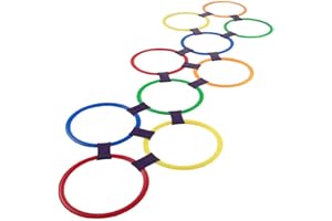 HEY! PLAY! Hopscotch Rings Game - Ten 11-Inch Plastic Rings and 15 Connectors for Indoor and Outdoor Use - Play Set for Girls and Boys (Multicolored)