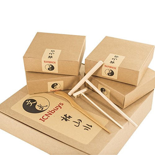 ICNBUYS Tai Chi Pattern Zen Garden with Buddha Status Wooden Rake Rocks Mini Pavilion and Candle Holder Set with Free Rake and Pushing Sand Pen Base Tray Dimensions 11.8 x 11.8 x 0.4 inches - Thumbnail 6