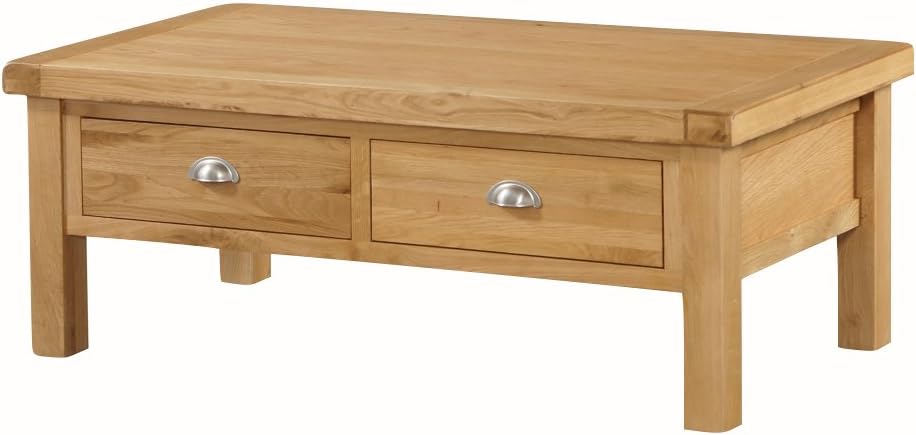 The One Newport Solid Oak Coffee Table Large Oak Storage Coffee Table With Drawers Size Large Finish Light Oak Rustic Living Room Furniture Amazon Co Uk Kitchen Home