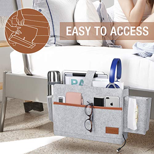 Bivan Bedside Pocket Felt Bedside Caddy Thicken Bedside Hanging Storage Organizer with Tissue Box and Water Bottle Holder, Dorm Bedroom Bed Sofa Storage Bag for Books Pad Phone TV Remote Chargers