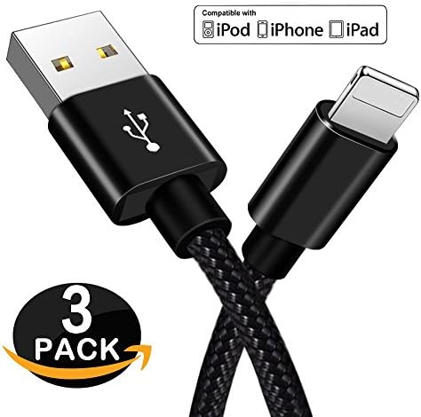 Lightning Cable, 3Pack 6ft/2M Nylon Braided Charging Cord,Lightning to USB Cable, Charger Cable for iPhone X/8/8 Plus/7/7 Plus/6/6 Plus/5/5S/5C/SE by BESKIN,(Black)
