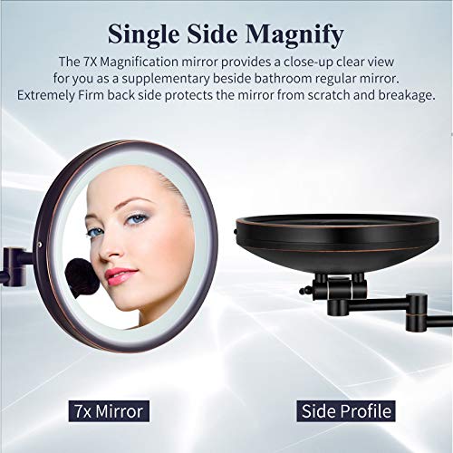 Nicesail LED Lighted Wall Mount Mirror 8.5Inch with 7X Magnification