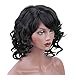 Jet Black Synthetic Hair Wig Short Curly Wigs with Side Bangs Heat Resistant Fiber Full Wigs for Woman