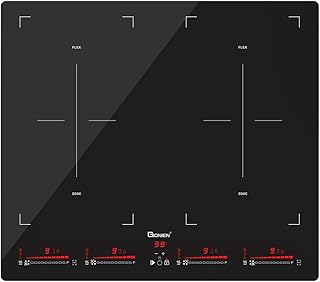 GIONIEN Induktionskochfelder mit Flexzonen, 60cm Einbau elektrische Kochfelder, 4 Kochzonen Induktionskochplatte, Touch-Bedienung, Flex Zone-Technologie, 7200W 32A GITS724FIS