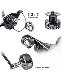 Carrete de pesca Sougayilang, carretes de hilado de metal suave ligero 12 + 1BB, agua salada y agua dulce