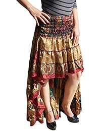 Womens Alexa Gypsy Fairy Skirt Hi Low Recycled Sari Free Falling Twirling Ruffle Skirts