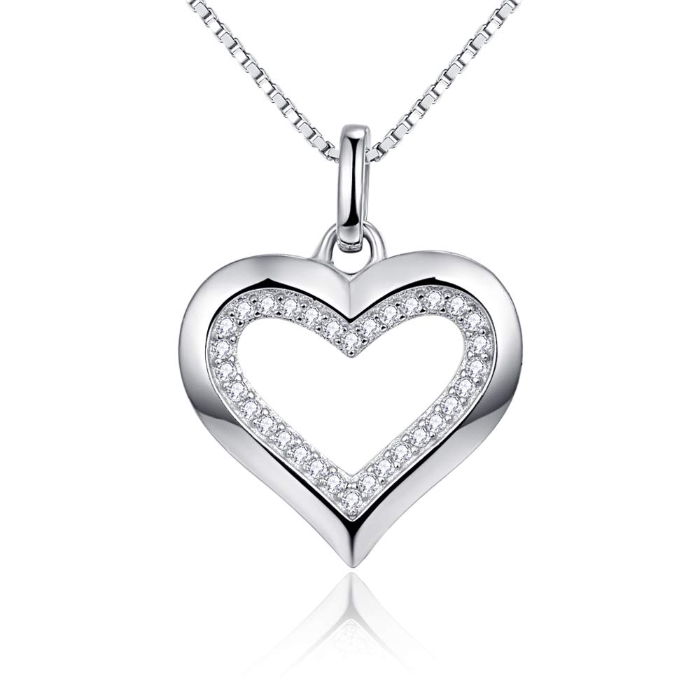 AVECON Women's Necklace 925 Sterling Silver White Glod Plated Cable Chain Love Heart Design April Birthstone CZ Pendant for Her