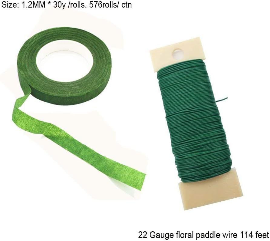 Woohome Floral Arrangement Tool Kit Floral Tape Stem Wrap 1/2 Inch, 26 Gauge Green Floral Stem Wire - Image 4