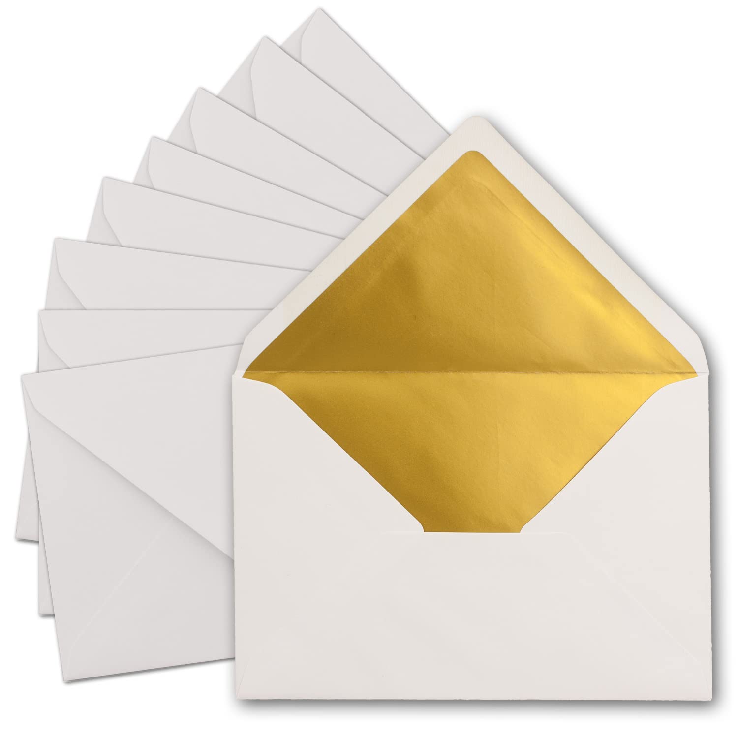50 x DIN C5 envelopes, 15.7 x 22.5 cm, in white with golden silk lining, wet gluing, blank envelopes, postal envelopes without window in C5 format, brand: FarbenFroh by Gustav Neuser. — image 1