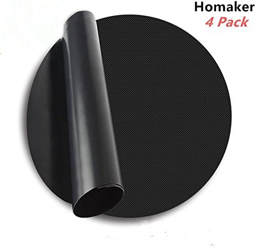 Round BBQ Grill Mat Set of 4 Large Oven Liners 100% CERTIFIED PFOA &amp; BPA FREE | Reusable,Non-Stick | For Gas, Electric, Microwave &amp; Toaster Ovens | Works as Baking Mat 15x15 inch