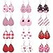 MTSCE 12 Pairs Leather Earrings for Women Girls Party, Lightweight Teardrop Faux Leather Earrings, Heart-Shaped Print Drop Earrings Set Valentine Day Gift (A Style)