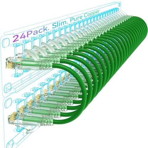 Sokqovt Cat6a Patchkabel schlank 0,6 m (24er Pack), flexibles Cat6 Ethernet-Patchkabel 10G 550MHz, 28AWG reines Kupfer Cat6 Patchkabel für Netzwerksch