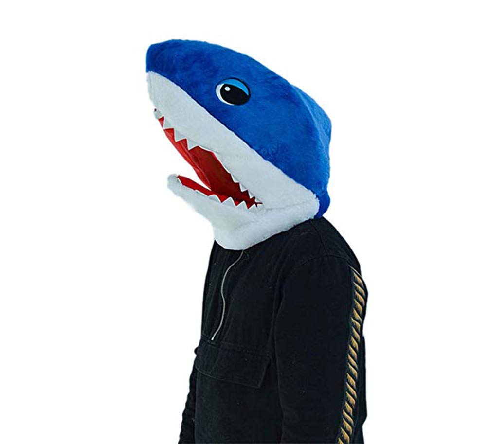 SANEYDER Adults Plush Blue Shark Head Mask Halloween Fancy Dress Up Party Costume