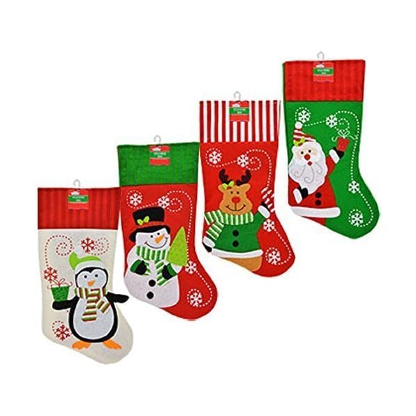 Christmas House Set of 4 Pack Polyester Christmas Character Stockings with Striped Cuffs, 18 Inch