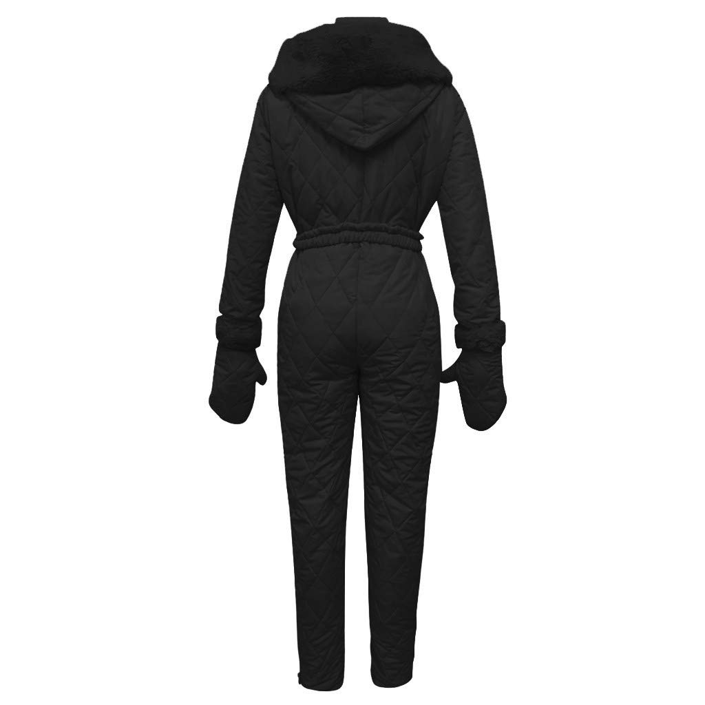 Lazapa Women Winter Sports Jumpsuit, Outdoor Zipper Hooded Ski Suit Plus Velvet Thicken Windproof Waterproof Windbreaker