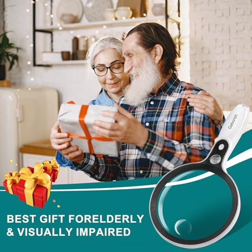 Large Magnifying Glass with 37 LED Light, 10X 20X 45X Reading Magnifier Handheld Magnifier with 3 Light Modes, Storage Bag, Cleaning Cloth for Seniors, for Reading Coins, Inspection, Hobbies