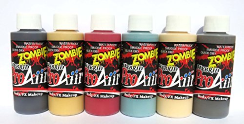Face Painting Makeup - ProAiir Waterproof Makeup - Second Set of 6 Ghoulish Zombie Colors - 1 oz (30ml)