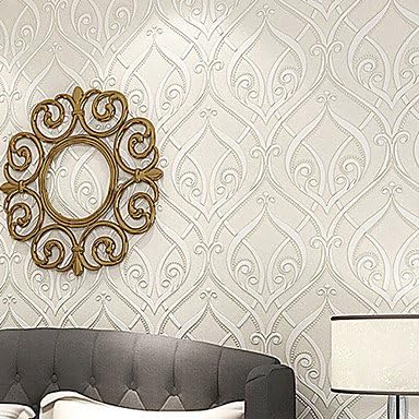ytmn Contemporary Wallpaper Art Deco 3D European Roll Teng Flower Wallpaper Wall Covering Non-woven Fabric Wall Art, rice white